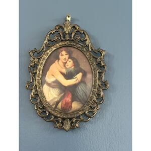 Madame Lebrun & Daughter Vintage MCM Ornate Bronze Frame Print Italy Art 5”x4”